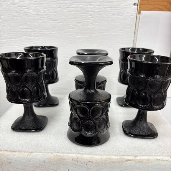 1970’s Noritake Spotlight Vintage Ebony Black Glass Goblets Set of Six (6) RARE - Picture 3 of 11